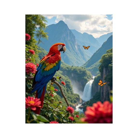 Paint by Numbers Kit for Adults, Parrot With Waterfall And Flowers Paint by Numbers, Easy Paint by Numbers Kit for Adults Beginner, DIY Adult Paint by Number Kits on Canvas, 12x16in Home Decor