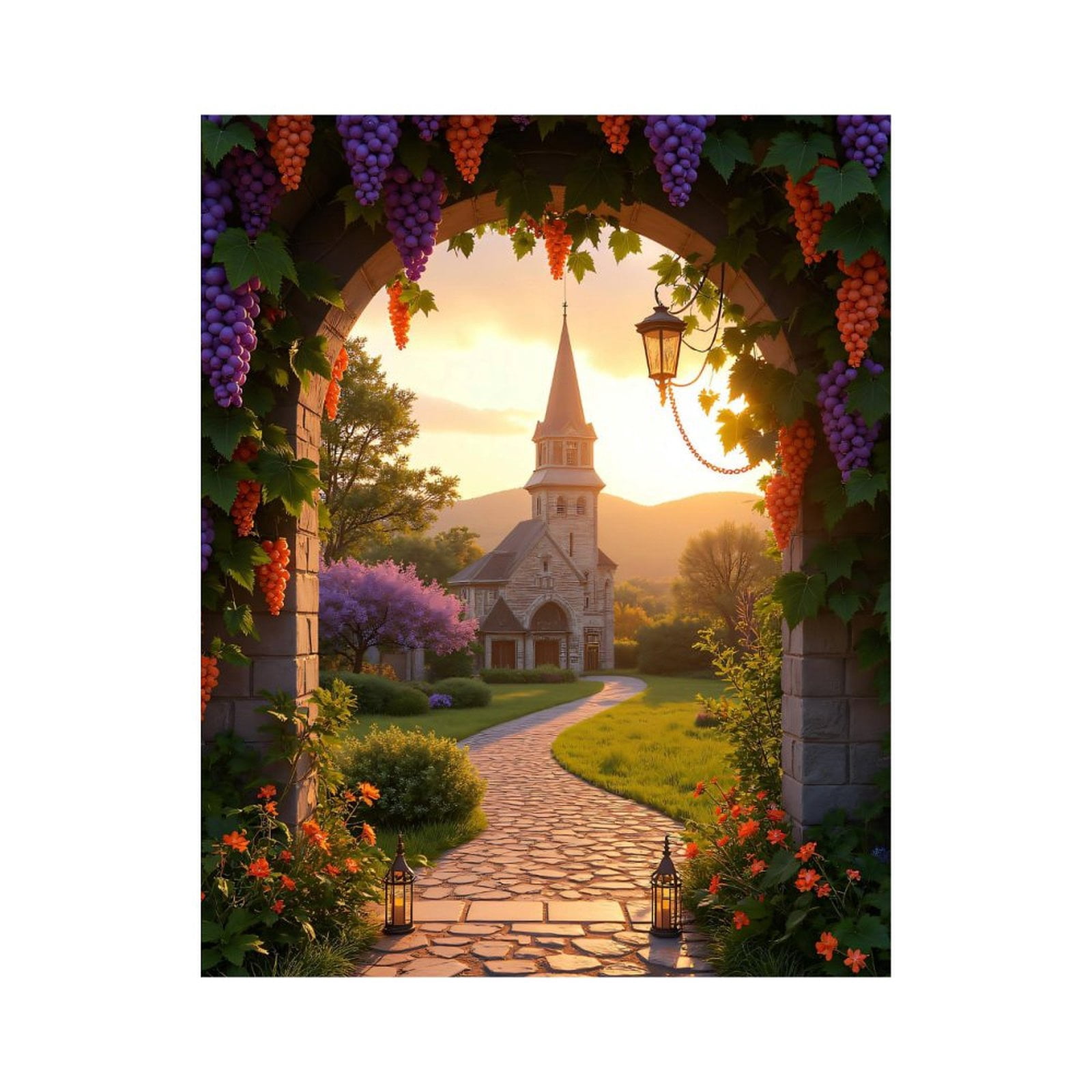 Paint by Numbers Kit for Adults, Pathway To Stone Tower Sunset Paint by ...