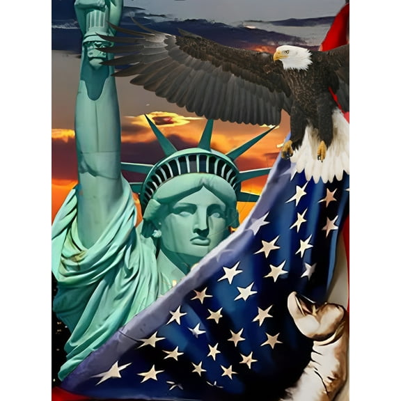Paint by Numbers Kit for Adults -Patriotic Eagle and Statue of Liberty- on Canvas with Brushes Acrylic Pigment DIY Oil Painting for Home Wall Decor (40x50cm/16x20 inch)-