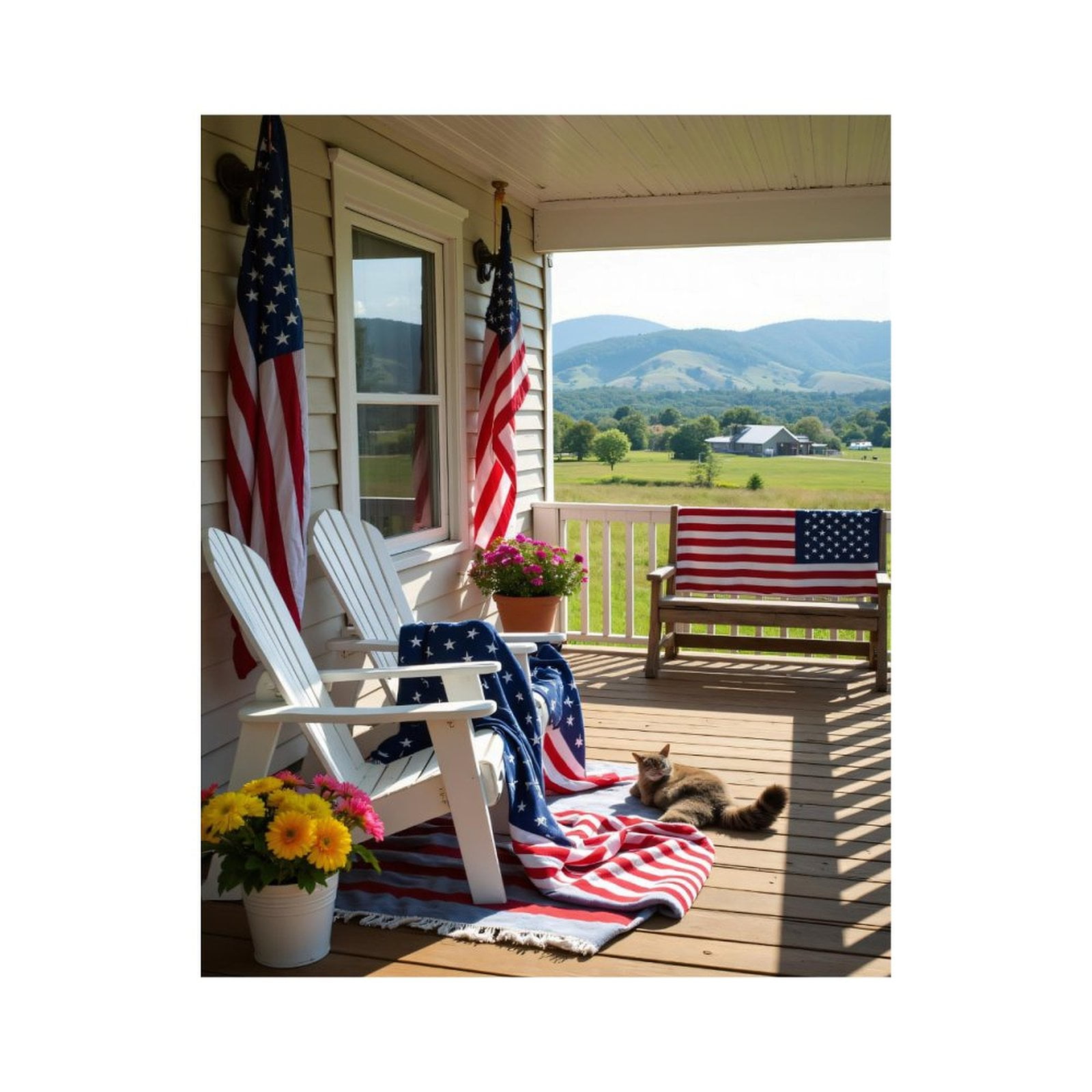 Paint by Numbers Kit for Adults, Patriotic Porch Flags Cat Flowers Paint by Numbers, Easy Paint by Numbers Kit for Adults Beginner, DIY Adult Paint by Number Kits on Canvas, 12x16in Home Decor