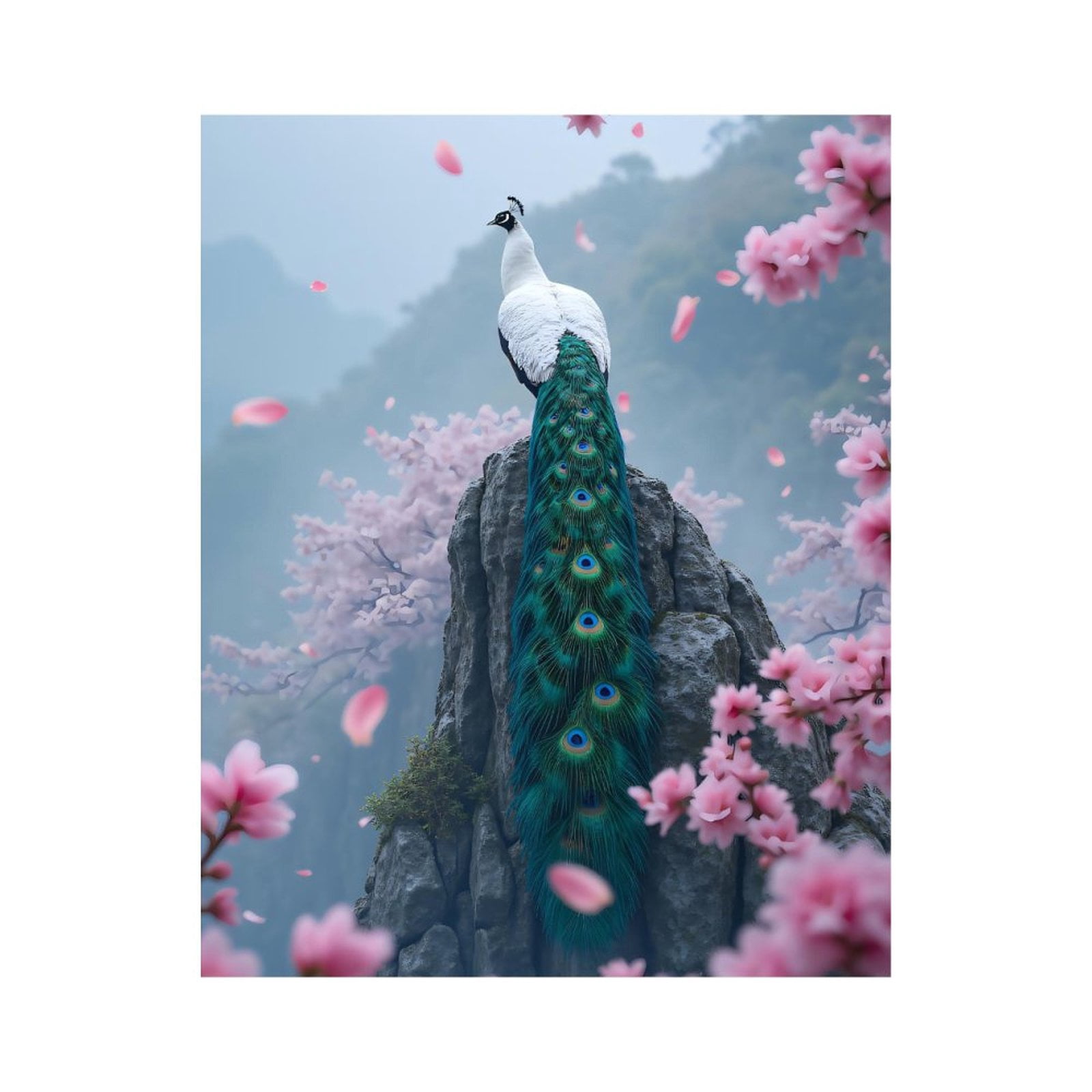 Paint by Numbers Kit for Adults, Peacock Blossoms Misty Mountain Paint by Numbers, Easy Paint by Numbers Kit for Adults Beginner, DIY Adult Paint by Number Kits on Canvas, Home Decor