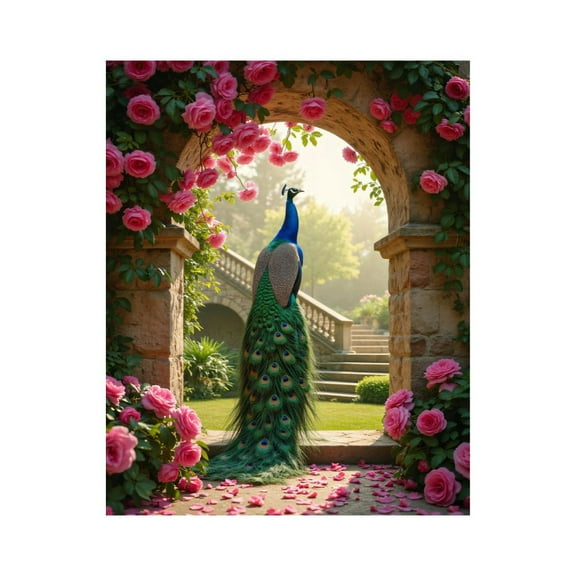 Paint by Numbers Kit for Adults, Peacock In Garden Arch Roses Paint by Numbers, Easy Paint by Numbers Kit for Adults Beginner, DIY Adult Paint by Number Kits on Canvas, Home Decor