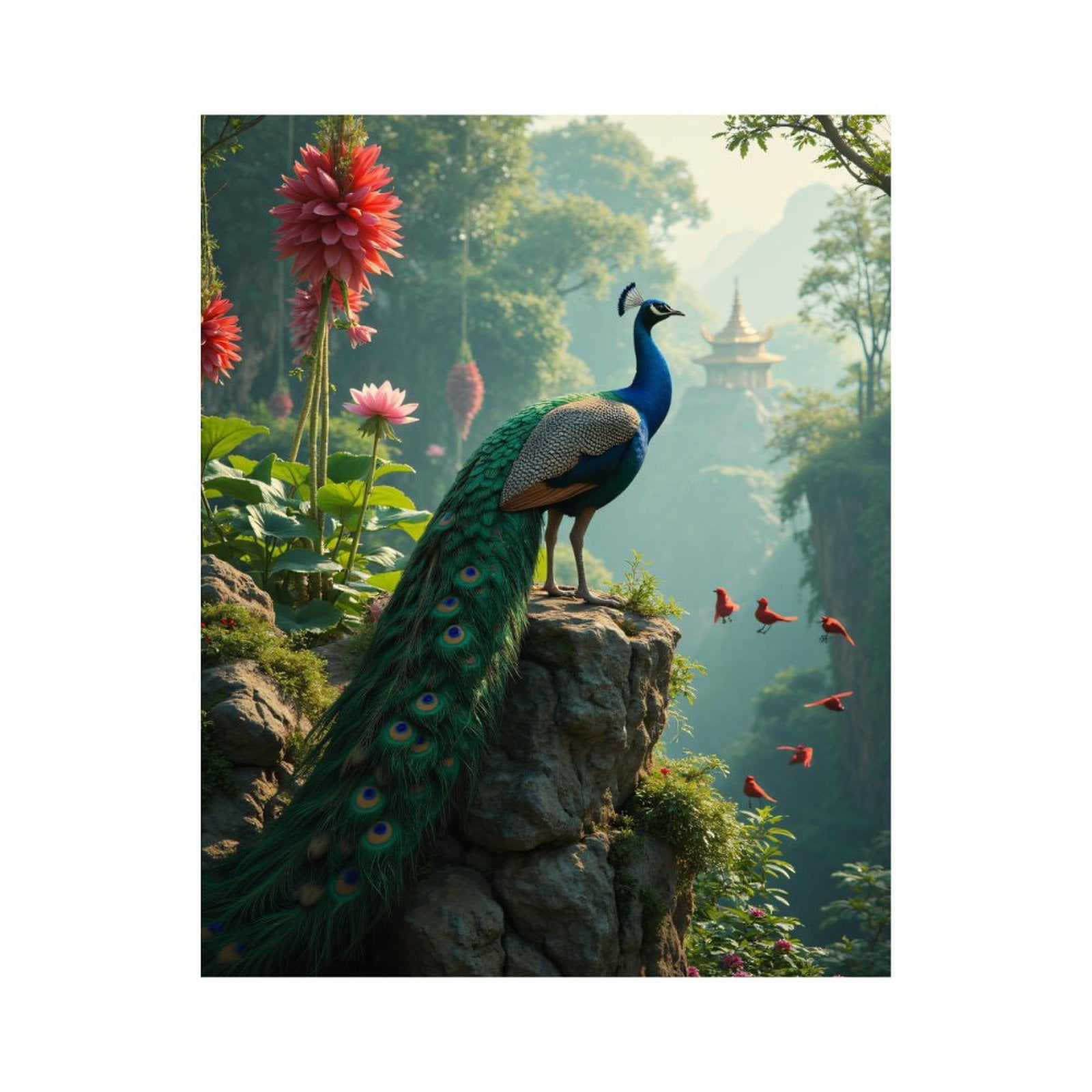 Paint by Numbers Kit for Adults, Peacock On Rock In Serene Garden Paint by Numbers, Easy Paint by Numbers Kit for Adults Beginner, DIY Adult Paint by Number Kits on Canvas, Home Decor
