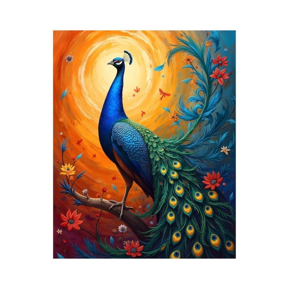 Paint by Numbers Kit for Adults, Peacock Vibrant Sunlit Floral Display Paint by Numbers, Easy Paint by Numbers Kit for Adults Beginner, DIY Adult Paint by Number Kits on Canvas, Home Decor