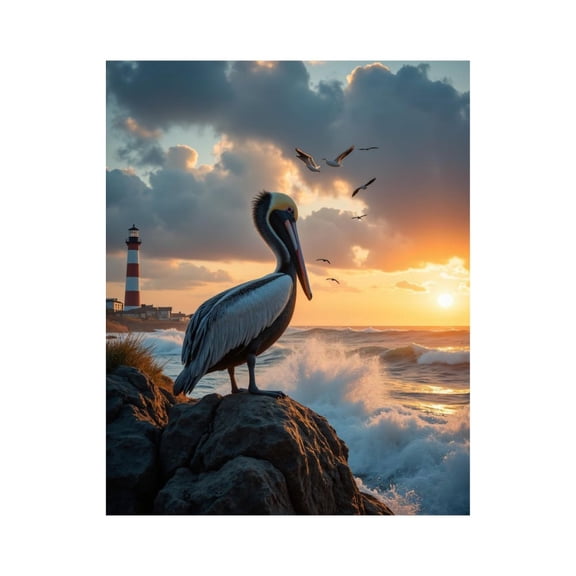 Paint by Numbers Kit for Adults, Pelican Lighthouse Ocean Sunset Waves Paint by Numbers, Easy Paint by Numbers Kit for Adults Beginner, DIY Adult Paint by Number Kits on Canvas, Home Decor
