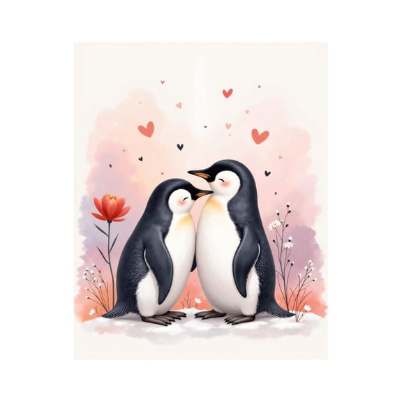 Paint by Numbers Kit for Adults, Penguin Pair Love Art Flowers Paint by Numbers, Easy Paint by Numbers Kit for Adults Beginner, DIY Adult Paint by Number Kits on Canvas, Home Decor
