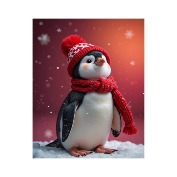 Paint by Numbers Kit for Adults, Penguin In Red Scarf Winter Scene Paint by Numbers, Easy Paint by Numbers Kit for Adults Beginner, DIY Adult Paint by Number Kits on Canvas, 12x16in Home Decor
