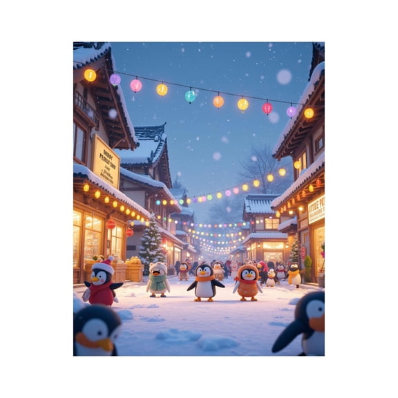 Paint by Numbers Kit for Adults, Penguin Winter Village Celebration Paint by Numbers, Easy Paint by Numbers Kit for Adults Beginner, DIY Adult Paint by Number Kits on Canvas, Home Decor