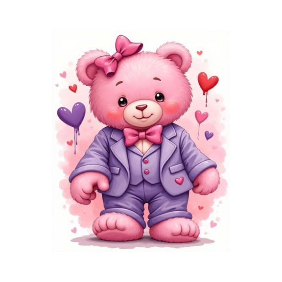 Paint by Numbers Kit for Adults, Pink Bear In Suit With Bowtie Paint by Numbers, Easy Paint by Numbers Kit for Adults Beginner, DIY Adult Paint by Number Kits on Canvas, Home Decor