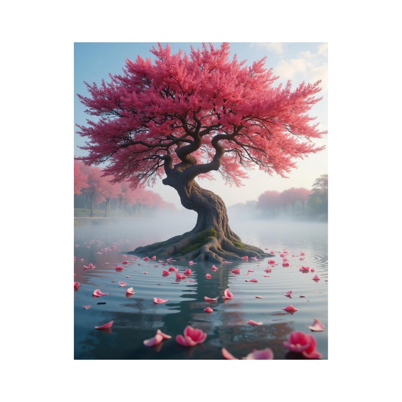 Paint by Numbers Kit for Adults, Pink Blossoms Dreamscape Misty Lake Paint by Numbers, Easy Paint by Numbers Kit for Adults Beginner, DIY Adult Paint by Number Kits on Canvas, Home Decor