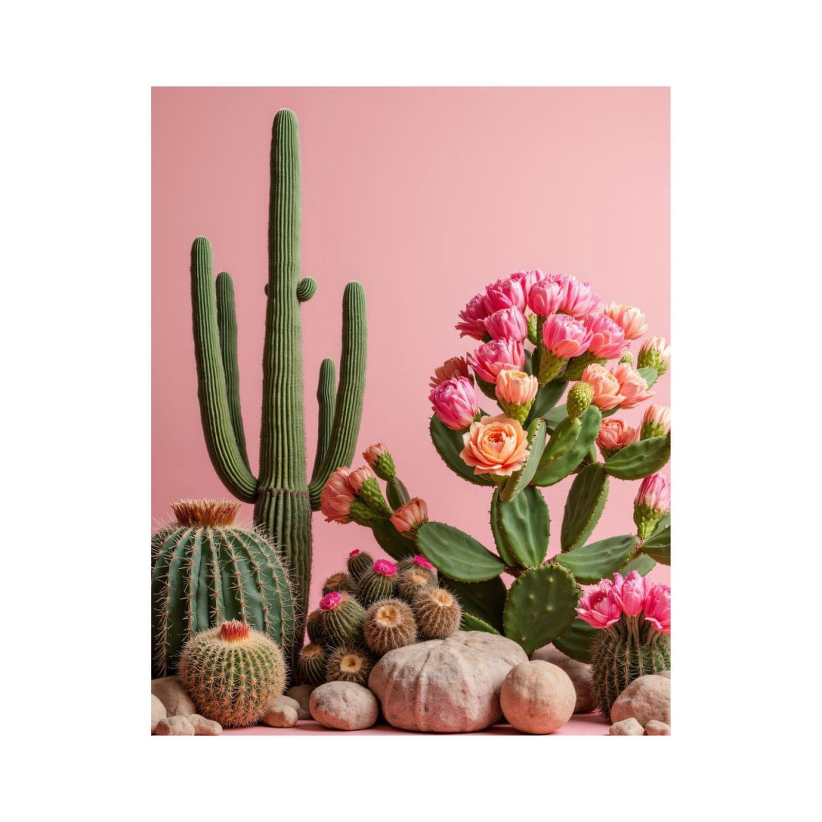 Paint by Numbers Kit for Adults, Pink Cactus Blossoms Desert Rocks Paint by Numbers, Easy Paint by Numbers Kit for Adults Beginner, DIY Adult Paint by Number Kits on Canvas, Home Decor