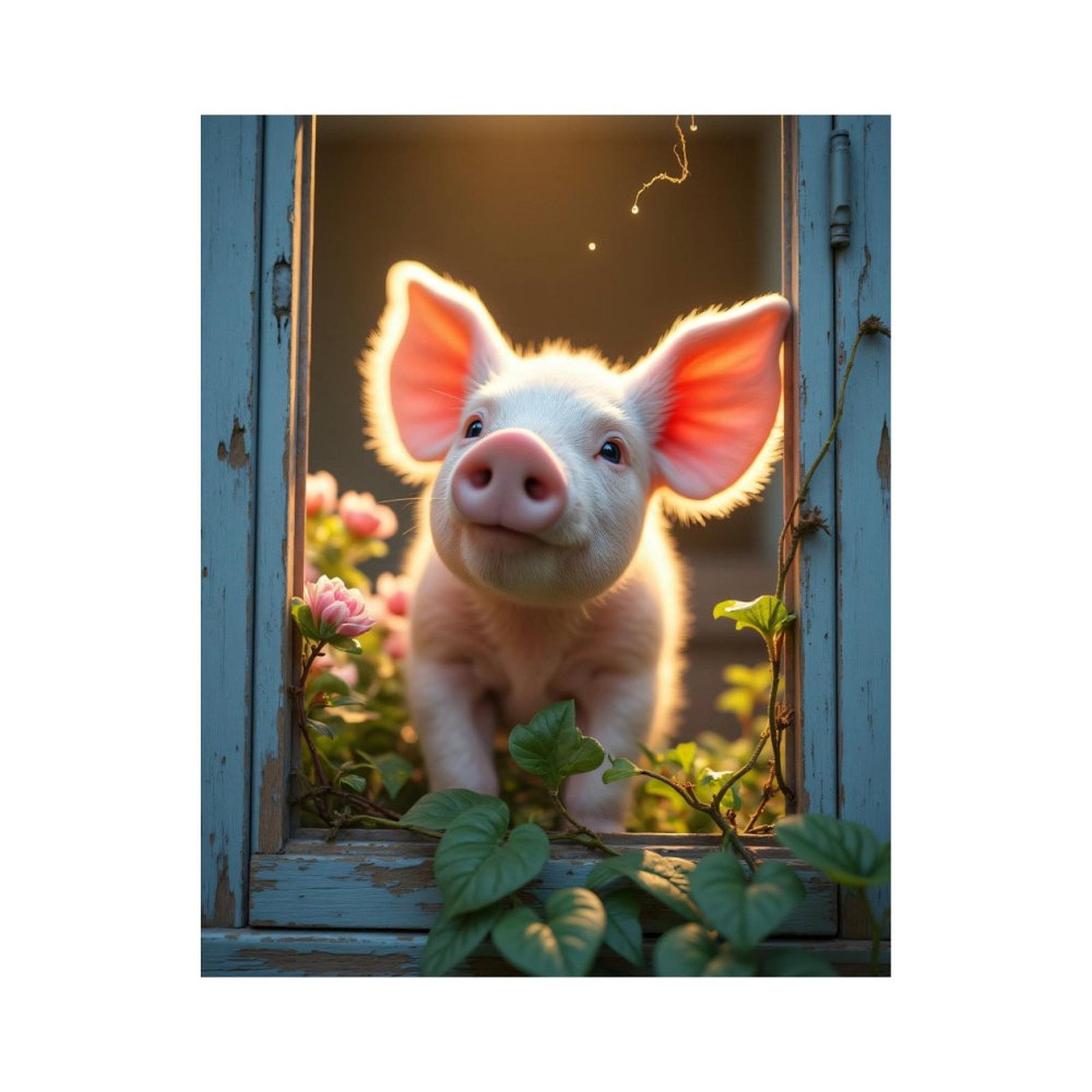 Paint by Numbers Kit for Adults, Pink Piglet Window Flowers Greenery ...