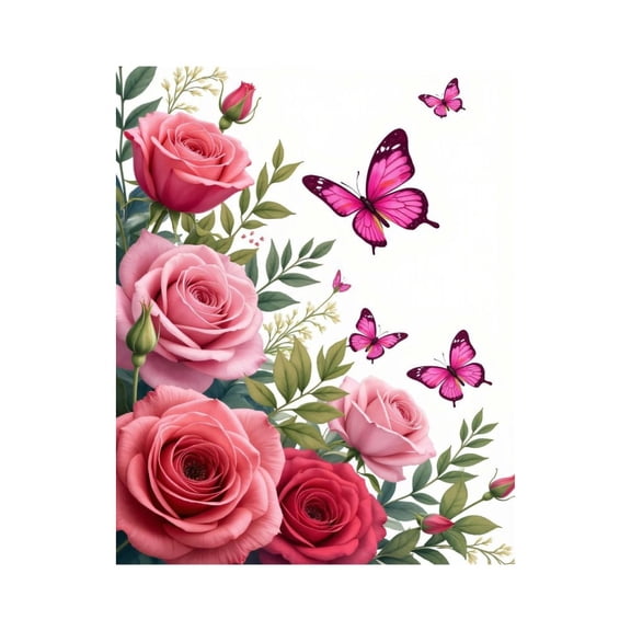 Paint by Numbers Kit for Adults, Pink Roses Butterfly Delight Paint by Numbers, Easy Paint by Numbers Kit for Adults Beginner, DIY Adult Paint by Number Kits on Canvas, 12x16in Home Decor