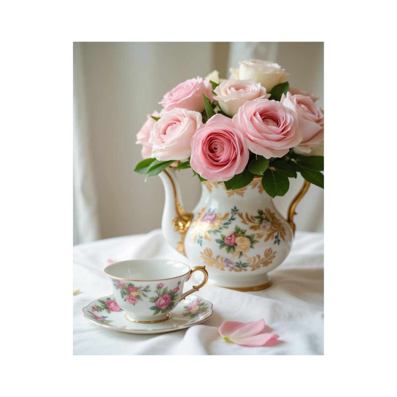 Paint by Numbers Kit for Adults, Pink Roses Floral Teapot Elegance ...