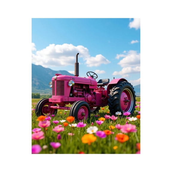 Paint by Numbers Kit for Adults, Pink Tractor Flower Field Landscape Paint by Numbers, Easy Paint by Numbers Kit for Adults Beginner, DIY Adult Paint by Number Kits on Canvas, 12x16in Home Decor