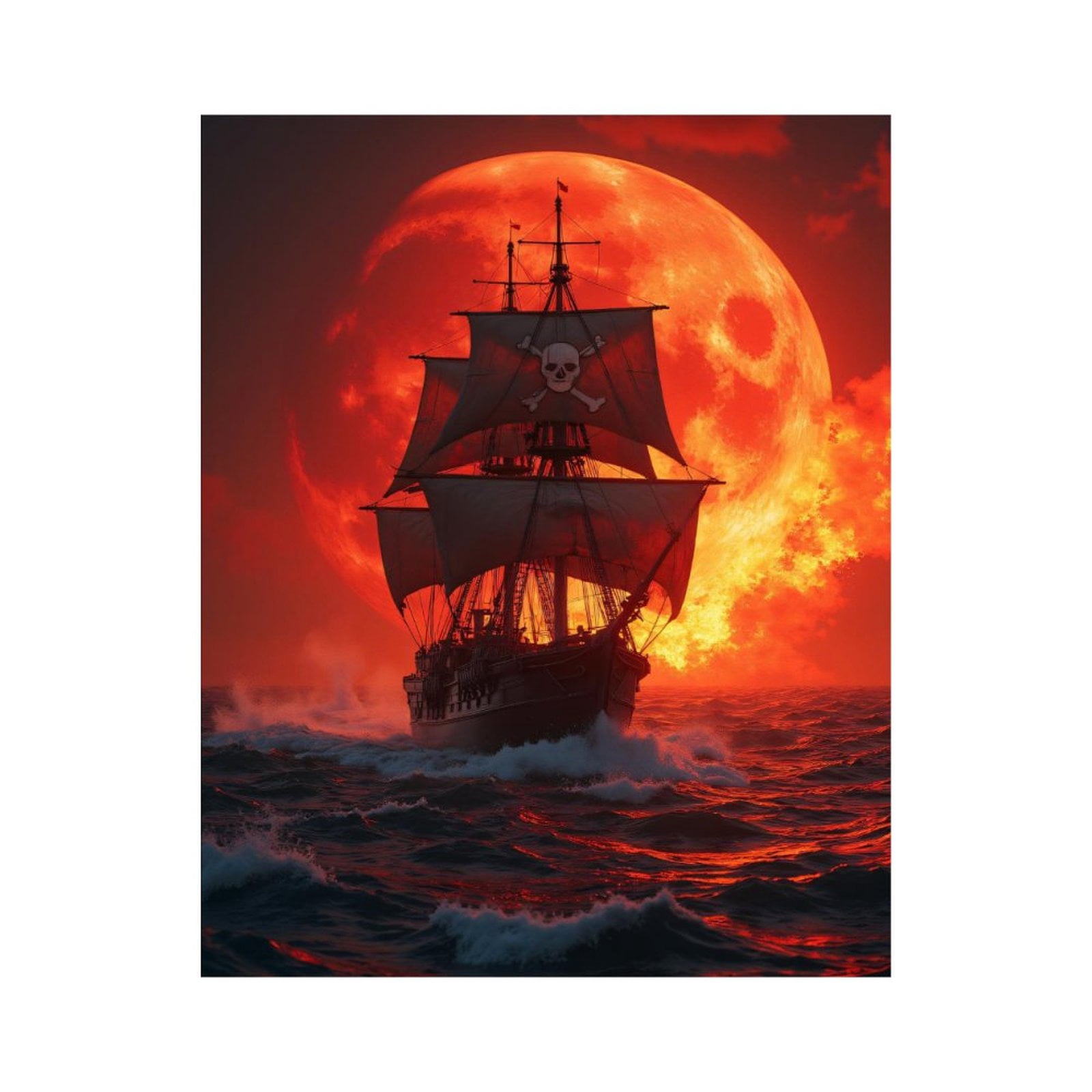 Paint by Numbers Kit for Adults, Pirate Ship Red Moon Ocean Adventure Paint by Numbers, Easy Paint by Numbers Kit for Adults Beginner, DIY Adult Paint by Number Kits on Canvas, Home Decor