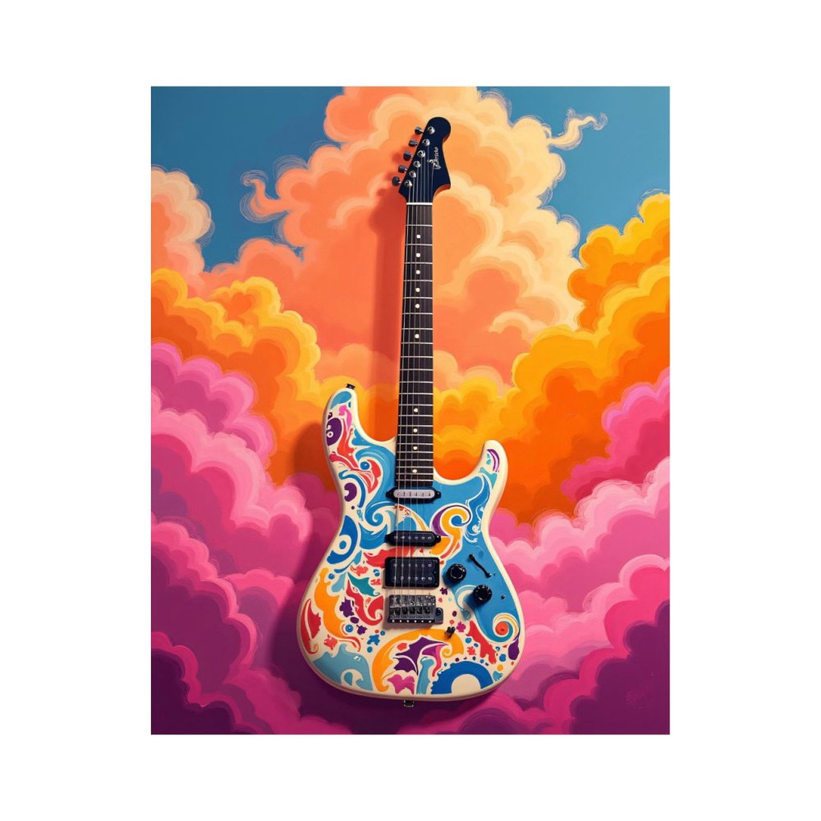 Paint by Numbers Kit for Adults, Psychedelic Guitar Cloudscape Paint by Numbers, Easy Paint by Numbers Kit for Adults Beginner, DIY Adult Paint by Number Kits on Canvas, Home Decor