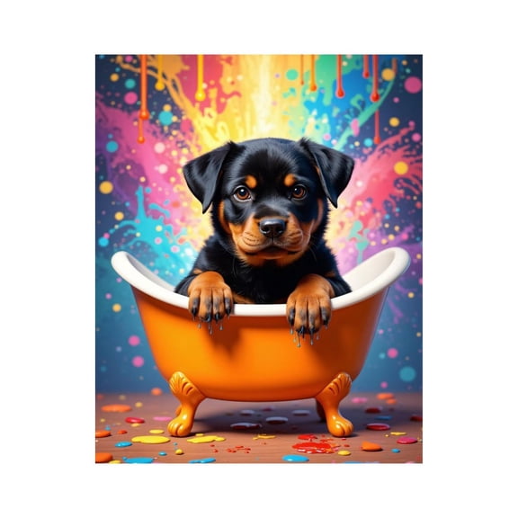 Paint by Numbers Kit for Adults, Puppy Bathtub Colorful Splatter Art Paint by Numbers, Easy Paint by Numbers Kit for Adults Beginner, DIY Adult Paint by Number Kits on Canvas, 12x16in Home Decor