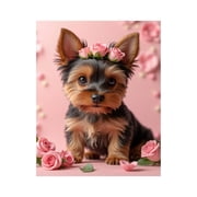 Paint by Numbers Kit for Adults, Puppy Pink Rose Background Cute Pet Paint by Numbers, Easy Paint by Numbers Kit for Adults Beginner, DIY Adult Paint by Number Kits on Canvas, 12x16in Home Decor