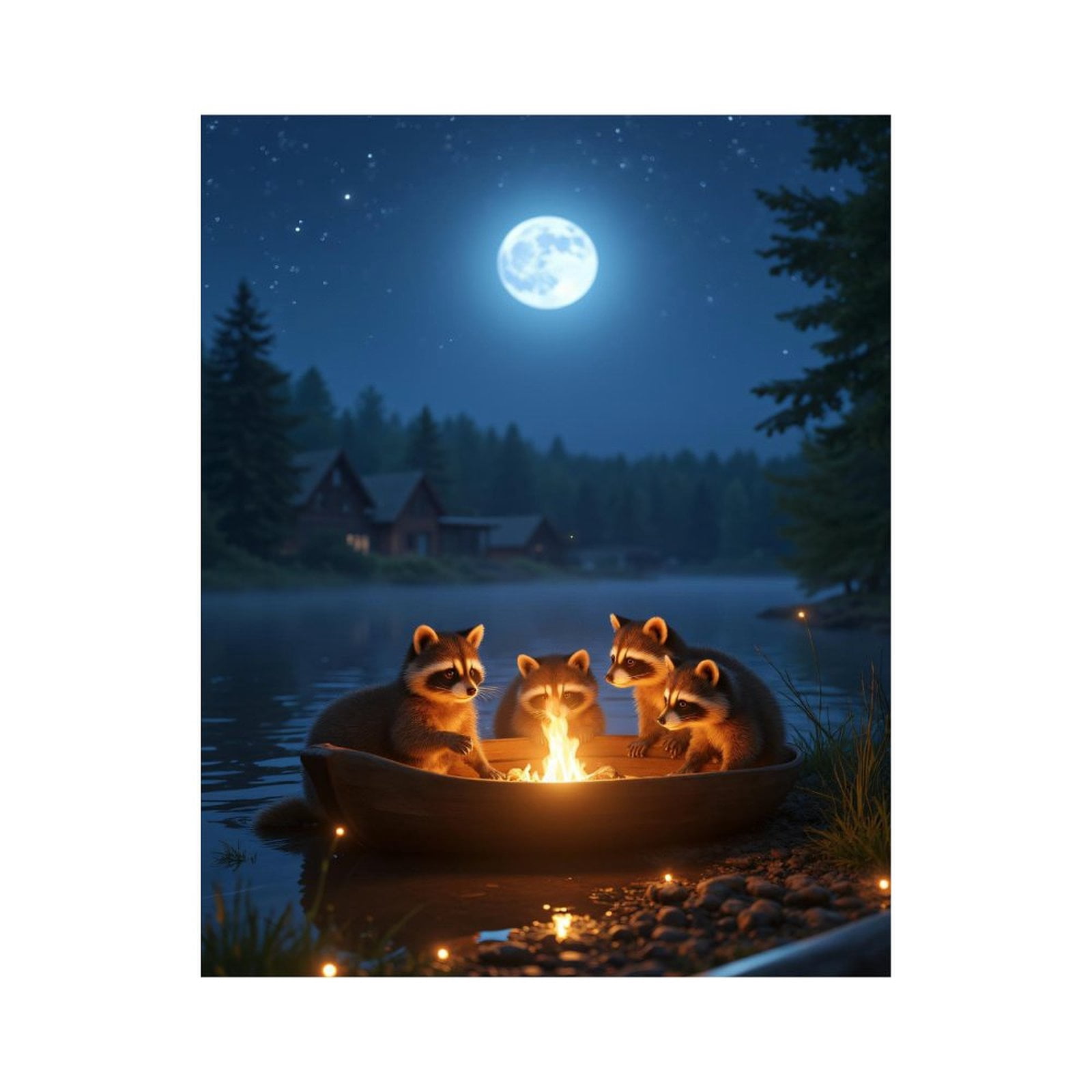 Paint by Numbers Kit for Adults, Raccoons Night Campfire Reflections Paint by Numbers, Easy Paint by Numbers Kit for Adults Beginner, DIY Adult Paint by Number Kits on Canvas, Home Decor