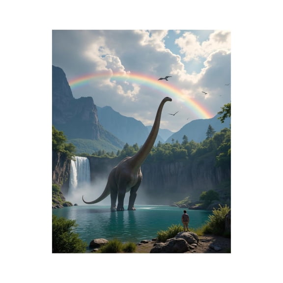 Paint by Numbers Kit for Adults, Rainbow Dinosaur Waterfall Scene Paint by Numbers, Easy Paint by Numbers Kit for Adults Beginner, DIY Adult Paint by Number Kits on Canvas, Home Decor