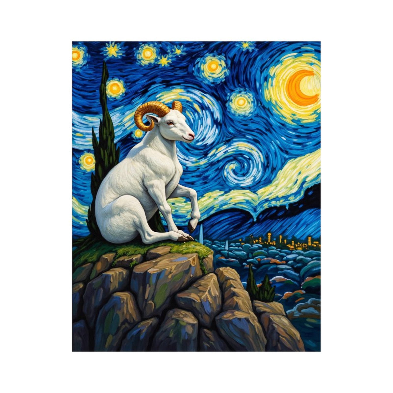 Paint by Numbers Kit for Adults, Ram On Rock Starry Sky Night Paint by Numbers, Easy Paint by Numbers Kit for Adults Beginner, DIY Adult Paint by Number Kits on Canvas, 12x16in Home Decor