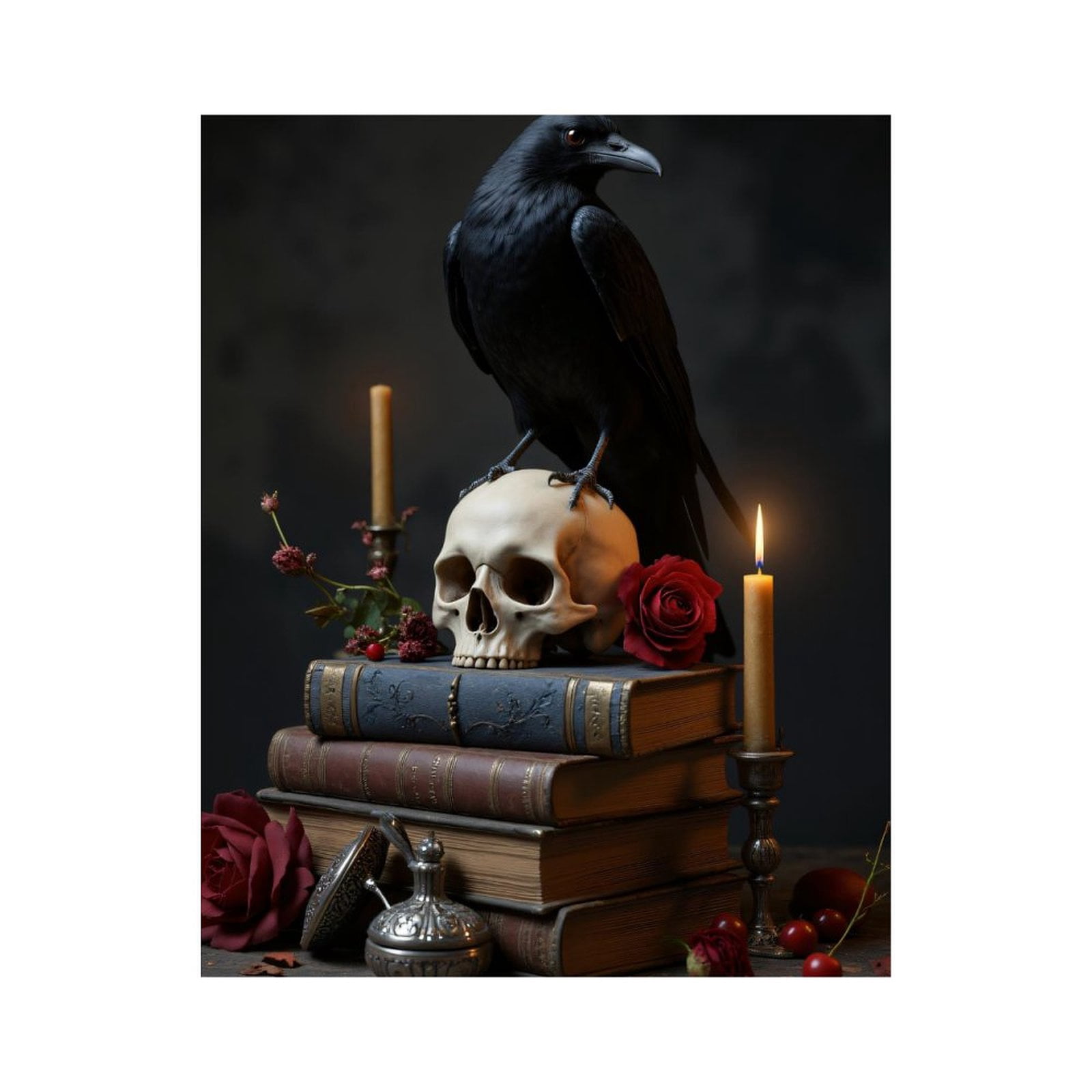 Paint by Numbers Kit for Adults, Raven Skull Books Candle Roses Paint by Numbers, Easy Paint by Numbers Kit for Adults Beginner, DIY Adult Paint by Number Kits on Canvas, Home Decor