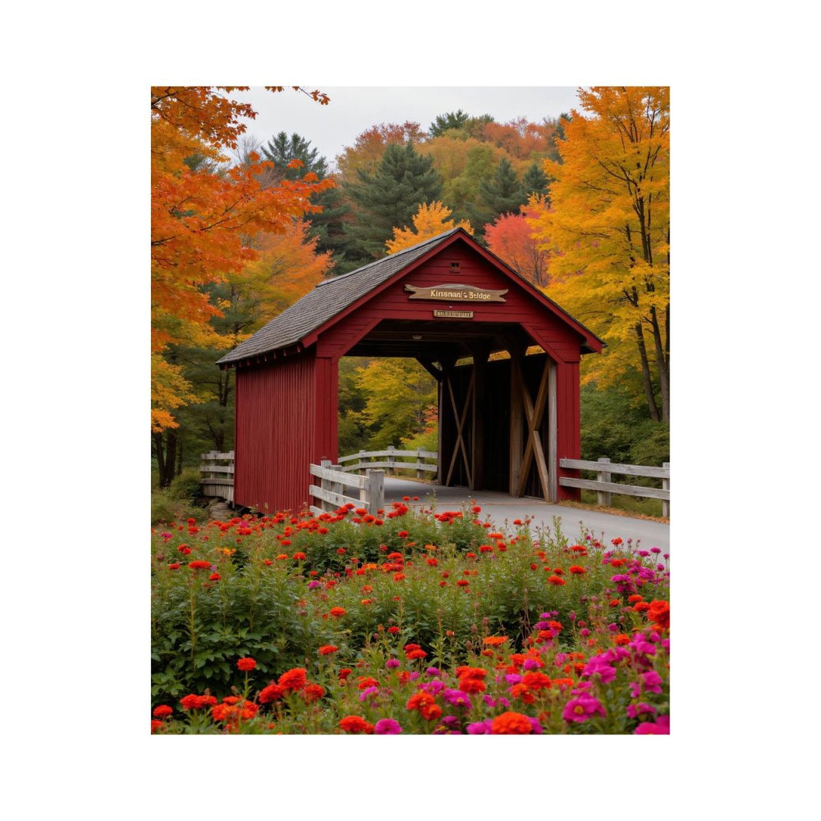 Paint by Numbers Kit for Adults, Red Autumn Covered Bridge Flowers Paint by Numbers, Easy Paint by Numbers Kit for Adults Beginner, DIY Adult Paint by Number Kits on Canvas, Home Decor