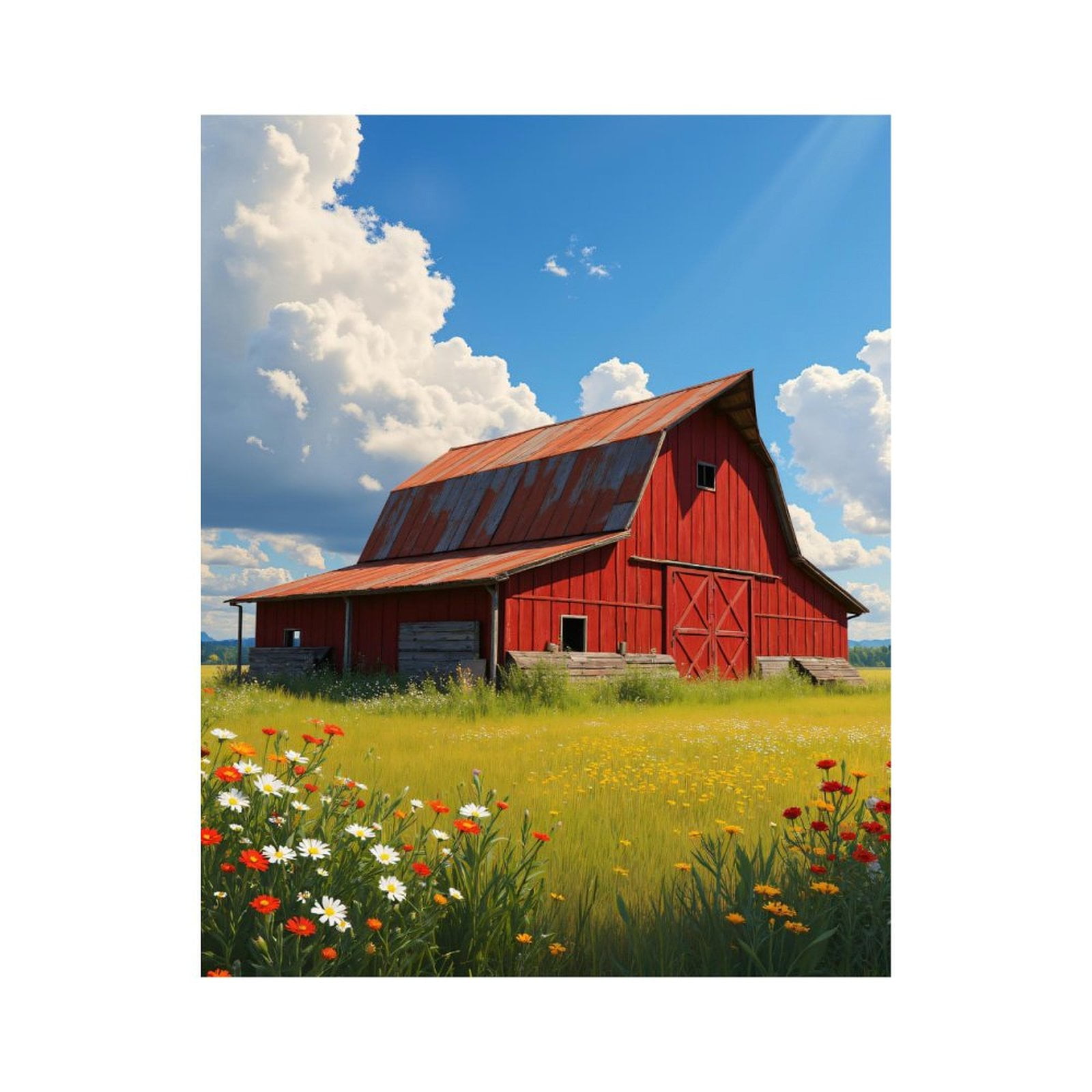 Paint by Numbers Kit for Adults, Red Barn Wildflowers Blue Sky Paint by Numbers, Easy Paint by Numbers Kit for Adults Beginner, DIY Adult Paint by Number Kits on Canvas, 12x16in Home Decor