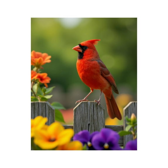 Paint by Numbers Kit for Adults, Red Bird Fence Flowers Garden Paint by Numbers, Easy Paint by Numbers Kit for Adults Beginner, DIY Adult Paint by Number Kits on Canvas, Home Decor