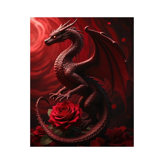 Paint by Numbers Kit for Adults, Red Dragon Rose Fantasy Scene Paint by Numbers, Easy Paint by Numbers Kit for Adults Beginner, DIY Adult Paint by Number Kits on Canvas, 12x16in Home Decor