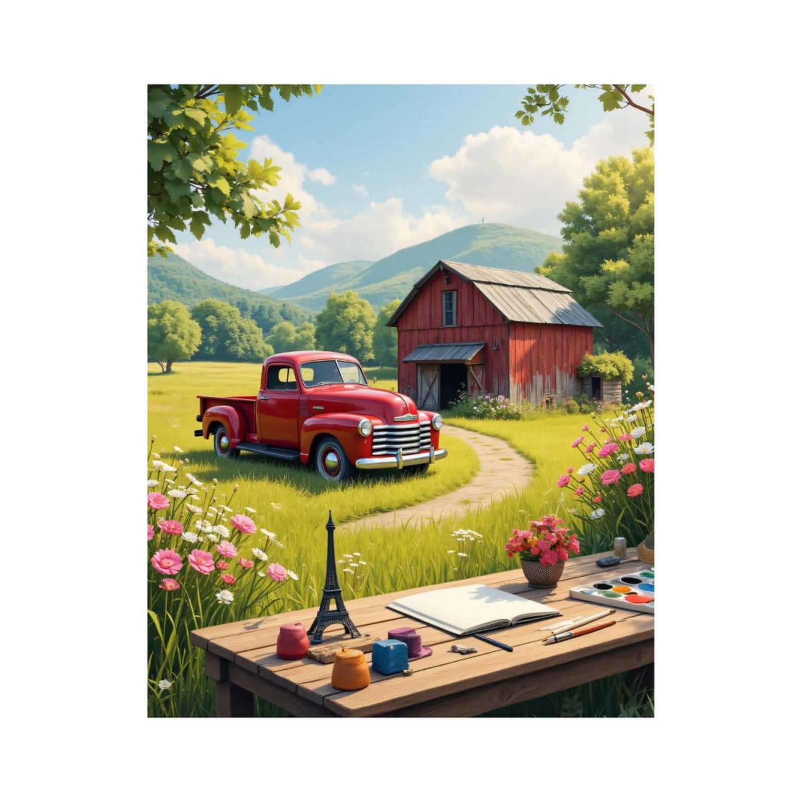 Paint by Numbers Kit for Adults, Red Truck Farm Barn Art Supplies Paint by Numbers, Easy Paint by Numbers Kit for Adults Beginner, DIY Adult Paint by Number Kits on Canvas, Home Decor
