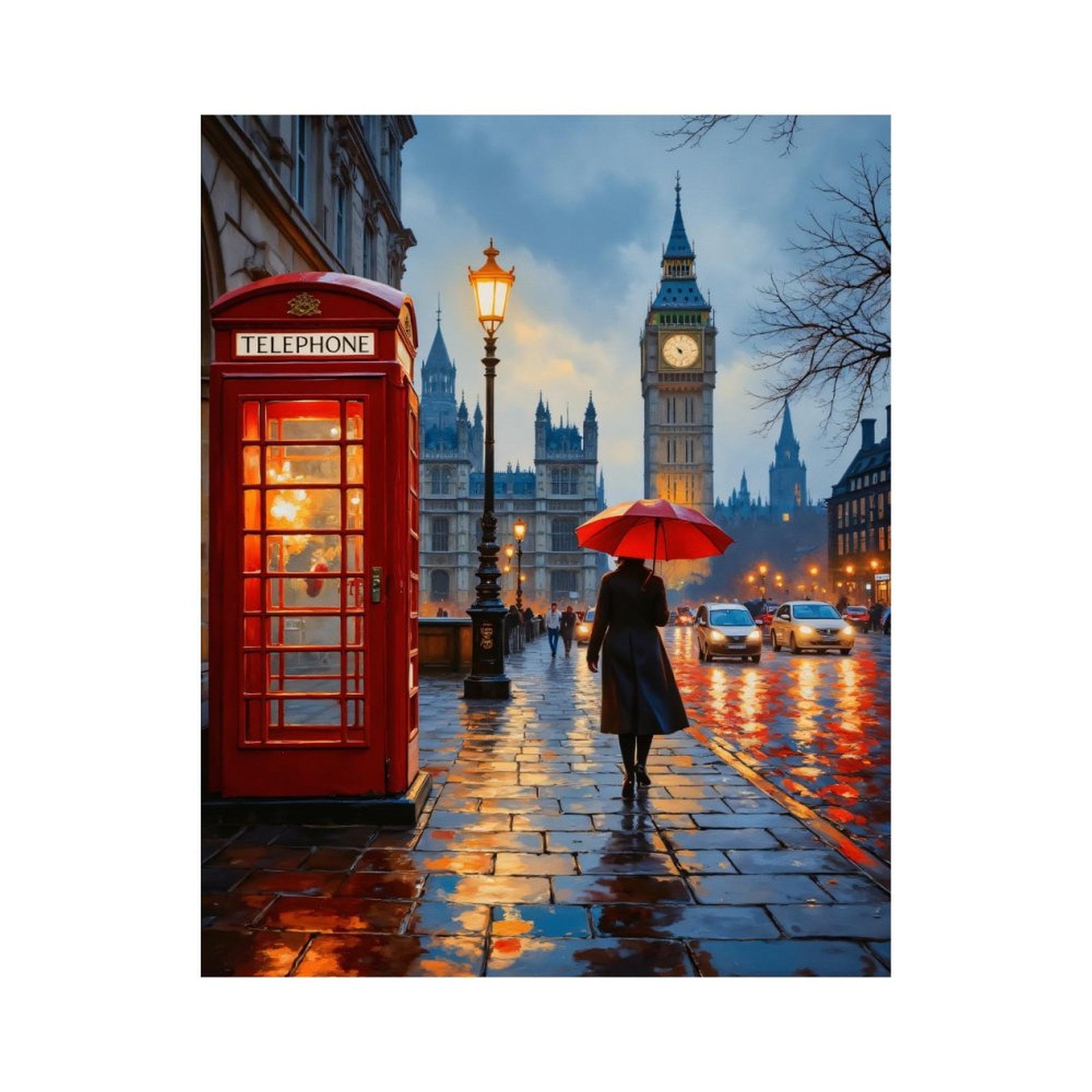 Paint by Numbers Kit for Adults, Red Umbrella London Night Walk Paint by Numbers, Easy Paint by Numbers Kit for Adults Beginner, DIY Adult Paint by Number Kits on Canvas, 12x16in Home Decor