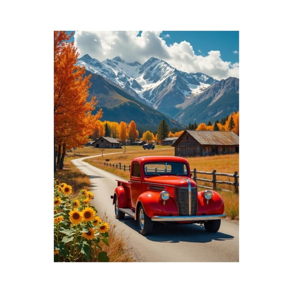 Paint by Numbers Kit for Adults, Red Vintage Truck Rural Scenic Bliss Paint by Numbers, Easy Paint by Numbers Kit for Adults Beginner, DIY Adult Paint by Number Kits on Canvas, 12x16in Home Decor