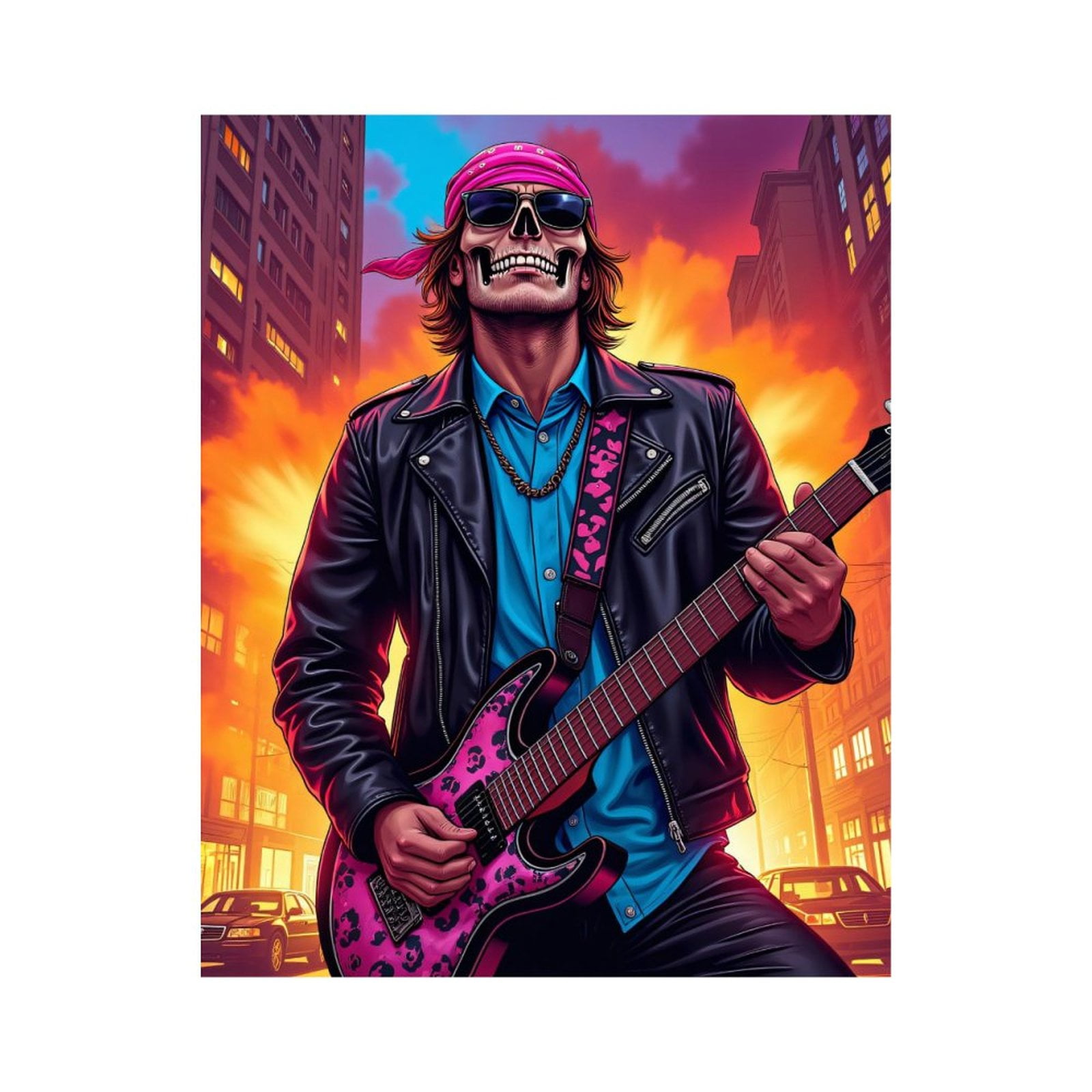 Paint by Numbers Kit for Adults, Rockstar Skull Guitarist Street Scene Paint by Numbers, Easy Paint by Numbers Kit for Adults Beginner, DIY Adult Paint by Number Kits on Canvas, 12x16in Home Decor
