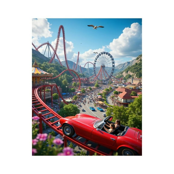 Paint by Numbers Kit for Adults, Roller Coaster Adventure Scene Paint by Numbers, Easy Paint by Numbers Kit for Adults Beginner, DIY Adult Paint by Number Kits on Canvas, Home Decor