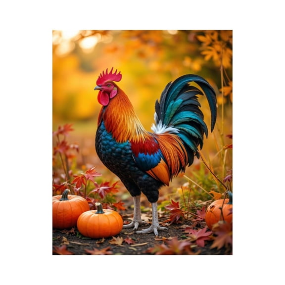 Paint by Numbers Kit for Adults, Rooster In Autumn Pumpkin Patch Paint by Numbers, Easy Paint by Numbers Kit for Adults Beginner, DIY Adult Paint by Number Kits on Canvas, 12x16in Home Decor