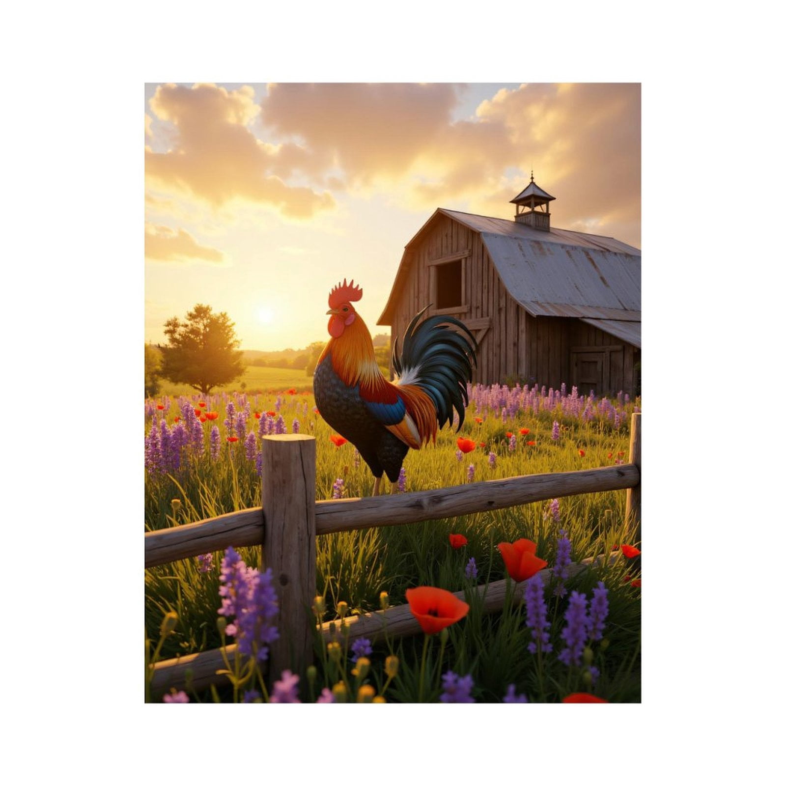 Paint by Numbers Kit for Adults, Rooster Sunrise Field Barn Wildflowers Paint by Numbers, Easy Paint by Numbers Kit for Adults Beginner, DIY Adult Paint by Number Kits on Canvas, Home Decor