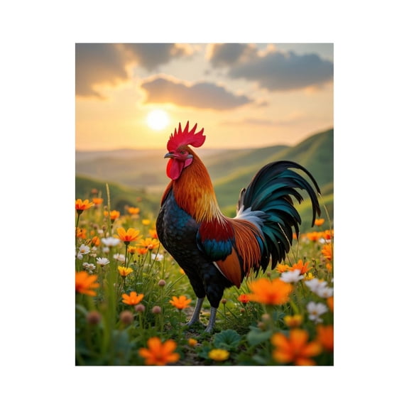 Paint by Numbers Kit for Adults, Rooster Sunrise Meadow Flowers Paint by Numbers, Easy Paint by Numbers Kit for Adults Beginner, DIY Adult Paint by Number Kits on Canvas, Home Decor