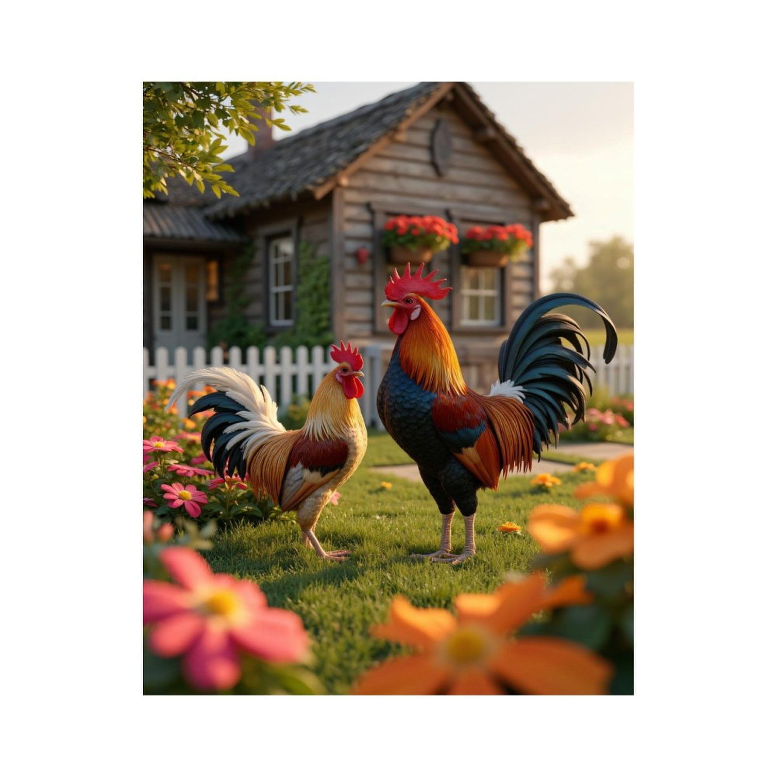 Paint by Numbers Kit for Adults, Roosters Garden Cottage Flowers Scene Paint by Numbers, Easy Paint by Numbers Kit for Adults Beginner, DIY Adult Paint by Number Kits on Canvas, 12x16in Home Decor