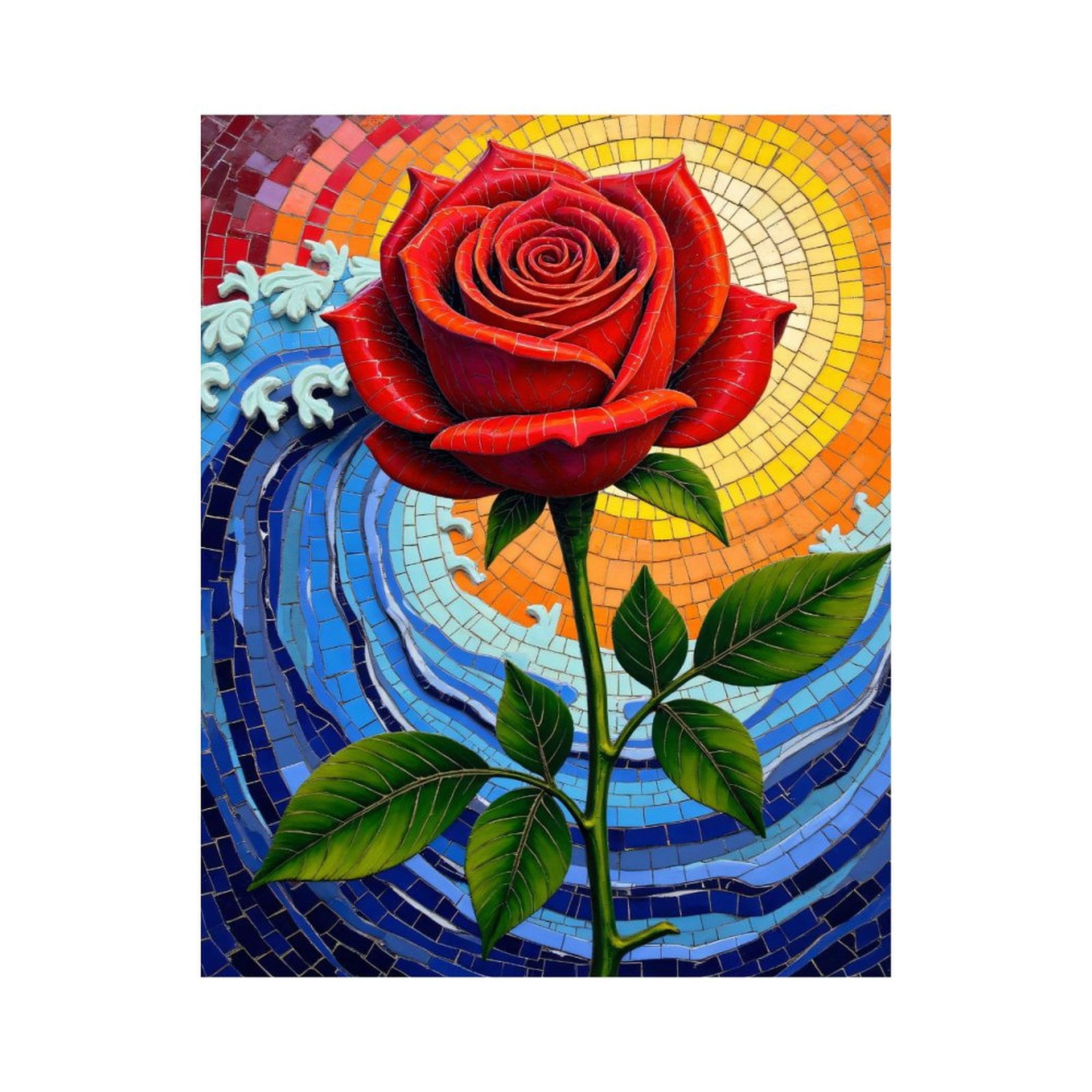 Paint by Numbers Kit for Adults, Rose Mosaic Art Wave Sunburst Paint by Numbers, Easy Paint by Numbers Kit for Adults Beginner, DIY Adult Paint by Number Kits on Canvas, Home Decor