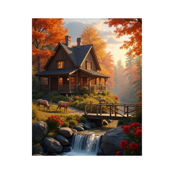 Paint by Numbers Kit for Adults, Rustic Cabin Autumn Forest Wildlife Paint by Numbers, Easy Paint by Numbers Kit for Adults Beginner, DIY Adult Paint by Number Kits on Canvas, Home Decor