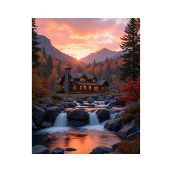 Paint by Numbers Kit for Adults, Rustic Cabin Autumn Sunset Serenity Paint by Numbers, Easy Paint by Numbers Kit for Adults Beginner, DIY Adult Paint by Number Kits on Canvas, 12x16in Home Decor