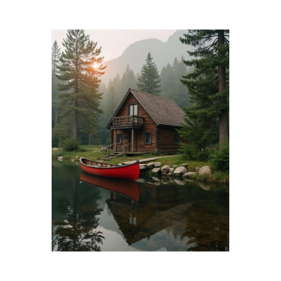 Paint by Numbers Kit for Adults, Rustic Cabin Lake Canoe Reflection Paint by Numbers, Easy Paint by Numbers Kit for Adults Beginner, DIY Adult Paint by Number Kits on Canvas, 12x16in Home Decor
