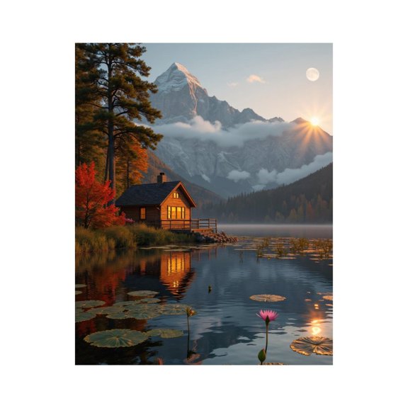 Paint by Numbers Kit for Adults, Rustic Cabin Lake Sunset Mountain Paint by Numbers, Easy Paint by Numbers Kit for Adults Beginner, DIY Adult Paint by Number Kits on Canvas, Home Decor
