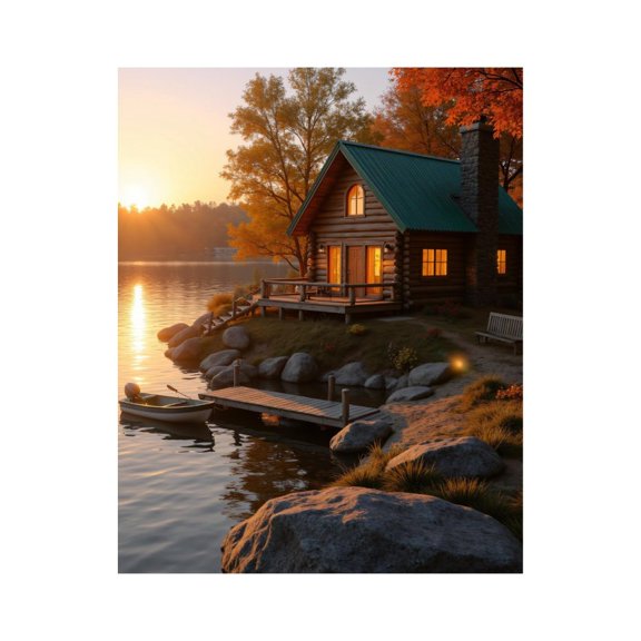 Paint by Numbers Kit for Adults, Rustic Cabin Lakeside Sunset Serenity Paint by Numbers, Easy Paint by Numbers Kit for Adults Beginner, DIY Adult Paint by Number Kits on Canvas, Home Decor