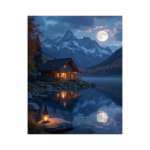 Paint by Numbers Kit for Adults, Rustic Cabin Moonlit Lake Serenity Paint by Numbers, Easy Paint by Numbers Kit for Adults Beginner, DIY Adult Paint by Number Kits on Canvas, 12x16in Home Decor