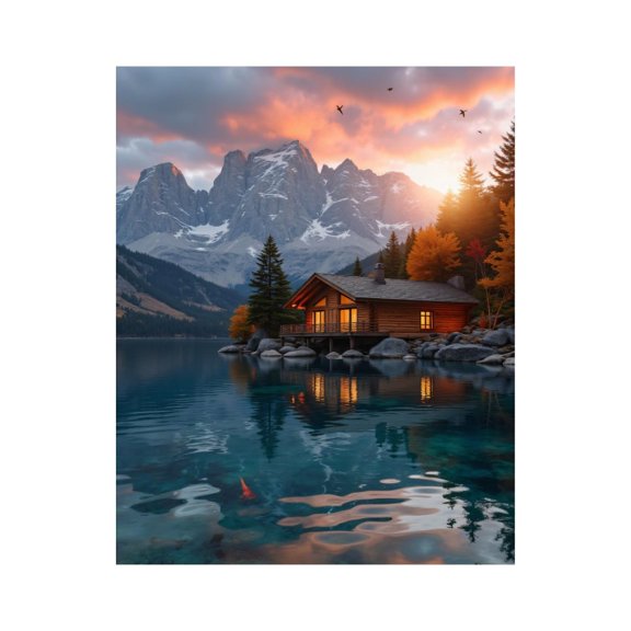 Paint by Numbers Kit for Adults, Rustic Cabin Mountain Lake Sunset Paint by Numbers, Easy Paint by Numbers Kit for Adults Beginner, DIY Adult Paint by Number Kits on Canvas, 12x16in Home Decor