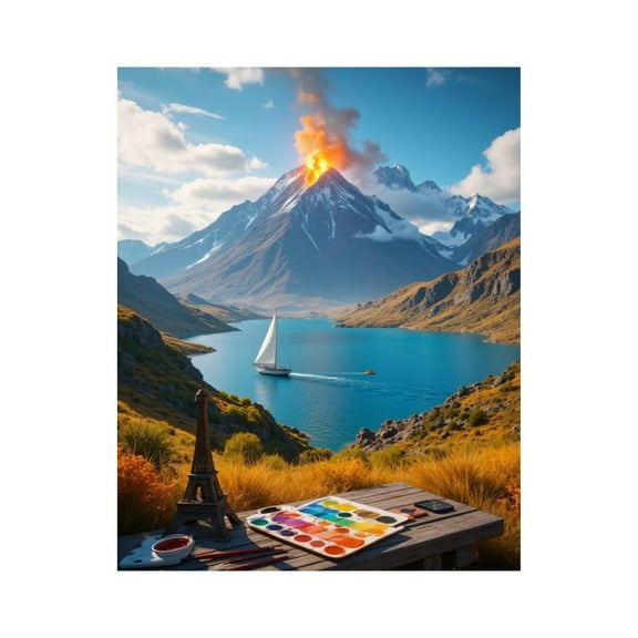 Paint by Numbers Kit for Adults, Sailboat Mountain Volcano Painting Set Paint by Numbers, Easy Paint by Numbers Kit for Adults Beginner, DIY Adult Paint by Number Kits on Canvas, Home Decor