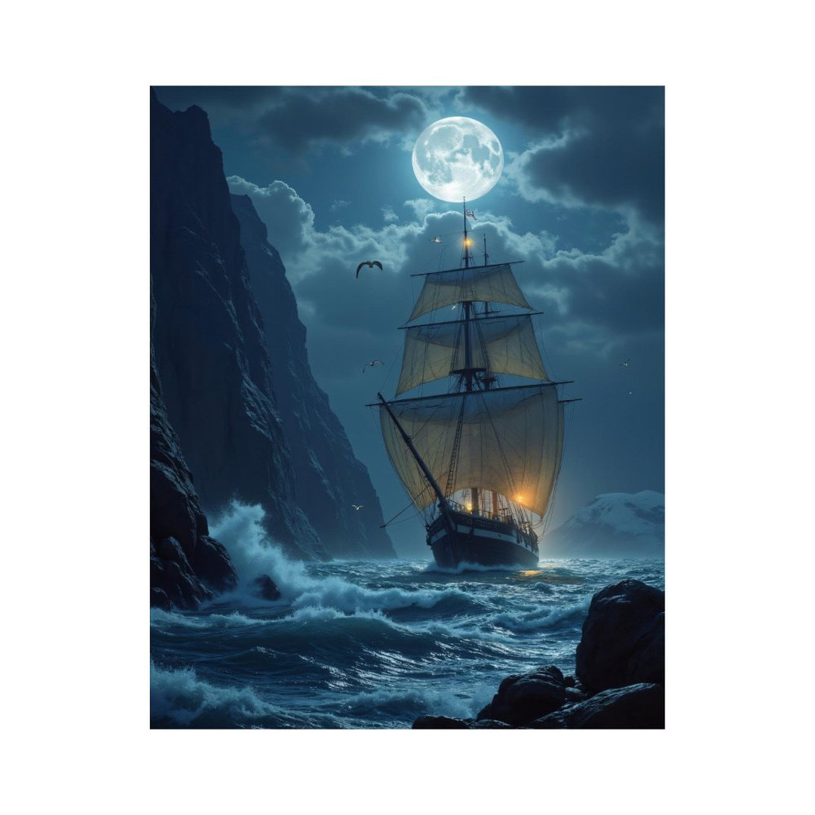 Paint by Numbers Kit for Adults, Sailing Ship Moonlight Ocean Waves Paint by Numbers, Easy Paint by Numbers Kit for Adults Beginner, DIY Adult Paint by Number Kits on Canvas, Home Decor